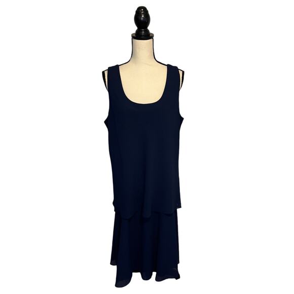 Patra Layered Dress Womens Plus Size 18 Navy Sleveless Lined Chiffon Sheer - Picture 2 of 6
